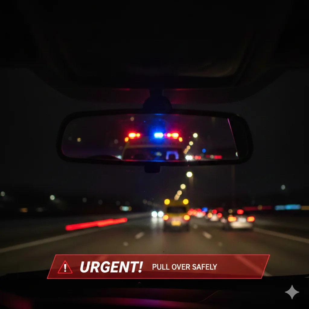 Emergency vehicle in rearview mirror