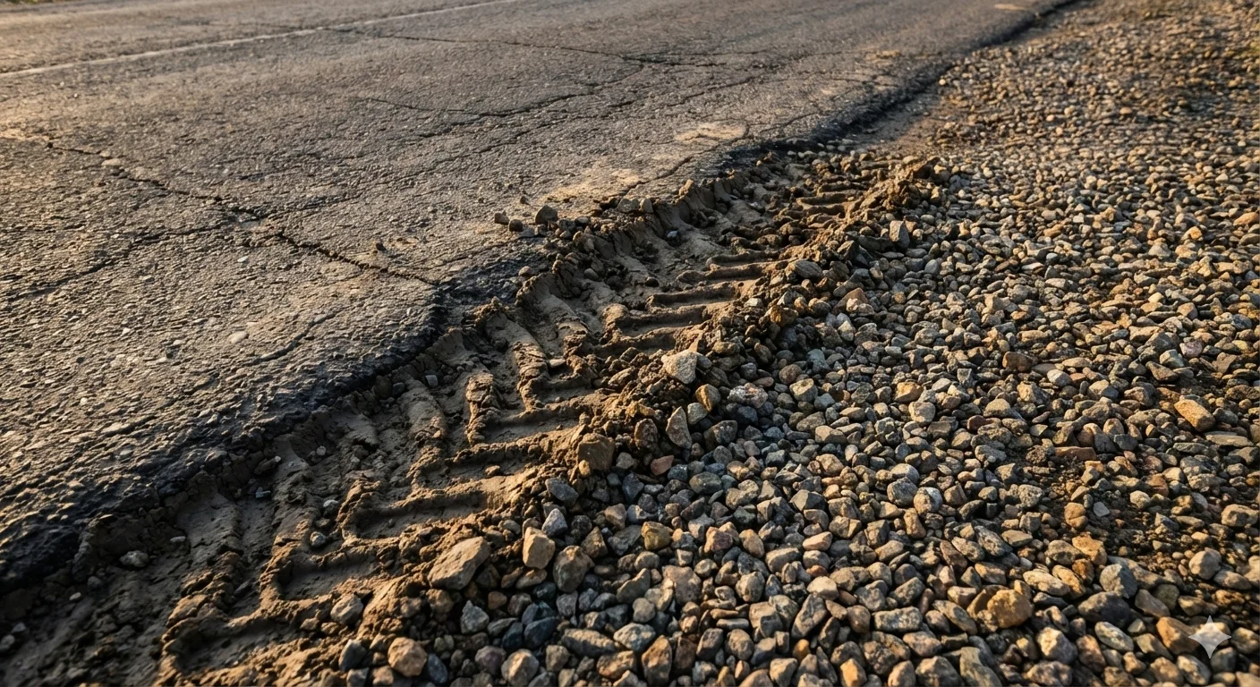Split road surface asphalt to gravel